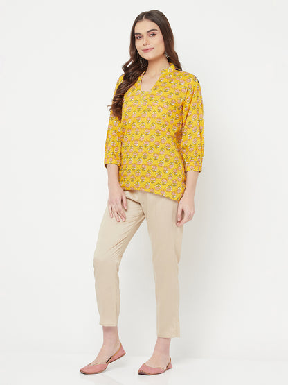 Surya- Blockprinted Yellow blouse with lace