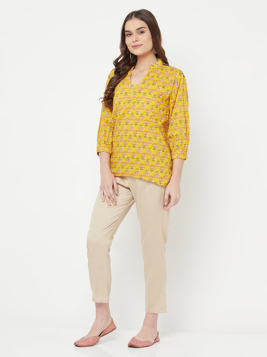 Surya- Blockprinted Yellow blouse with lace