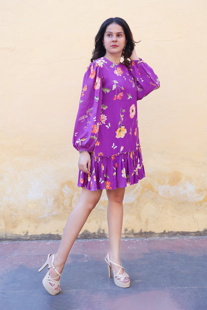 Tiered short dress with flounce sleeves online