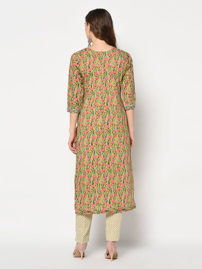 Suranjana-Pure cotton kurta set | Green