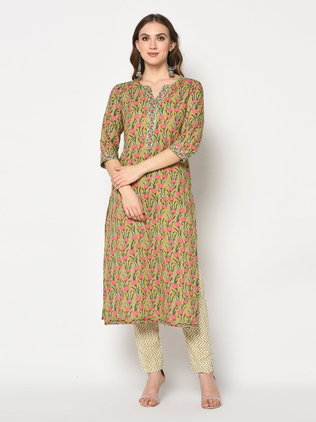 Suranjana-Pure cotton kurta set | Green