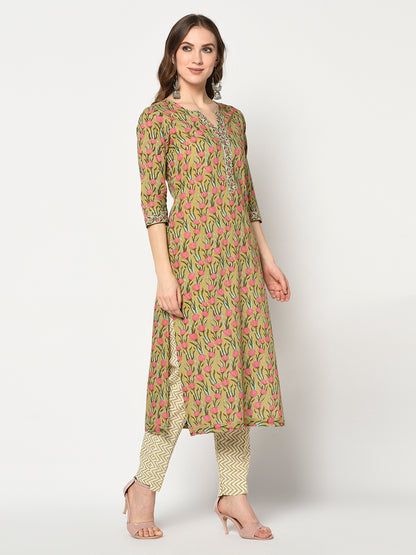 Suranjana-Pure cotton kurta set | Green